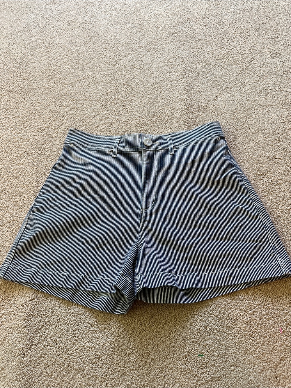 LOFT Navy and White Pinstripe High-Rise Shorts